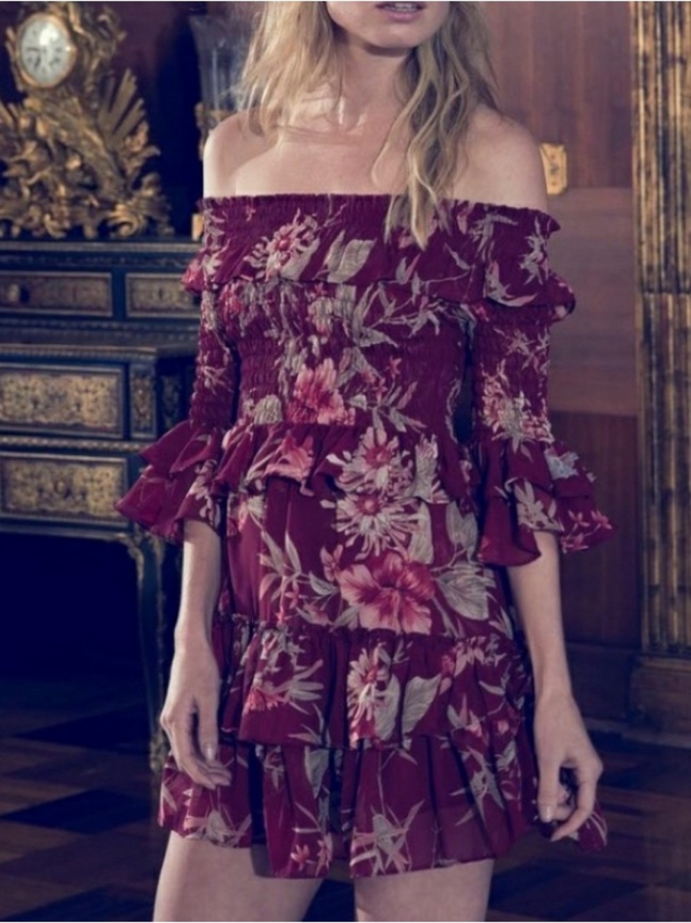 revolve Misa Los Angeles Rima Floral Bird Mini Dress Medium Fall Wedding Guest
